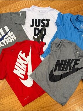 Lot of 5 Nike Kids Short Sleeve Tees - Red, White, Gray, Blue